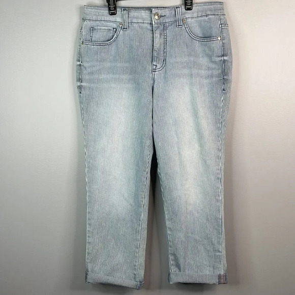 NINE WEST Vintage America Collection Jeans Blue Light Wash Stripe Boho Size 8 - Picture 9 of 10